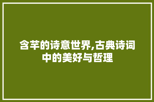 含芊的诗意世界,古典诗词中的美好与哲理