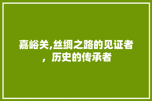 嘉峪关,丝绸之路的见证者，历史的传承者