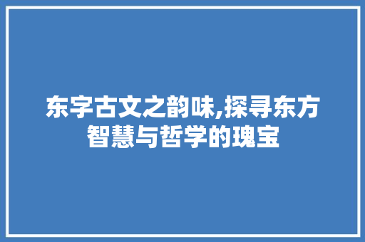东字古文之韵味,探寻东方智慧与哲学的瑰宝