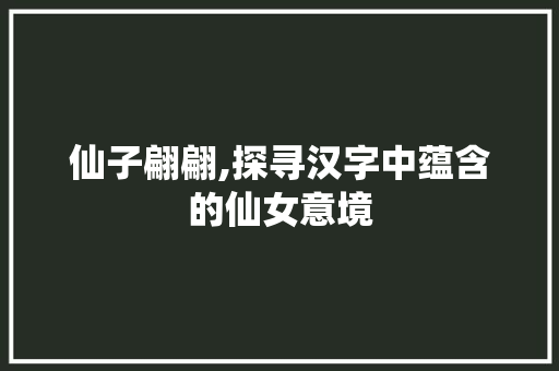 仙子翩翩,探寻汉字中蕴含的仙女意境 会议纪要