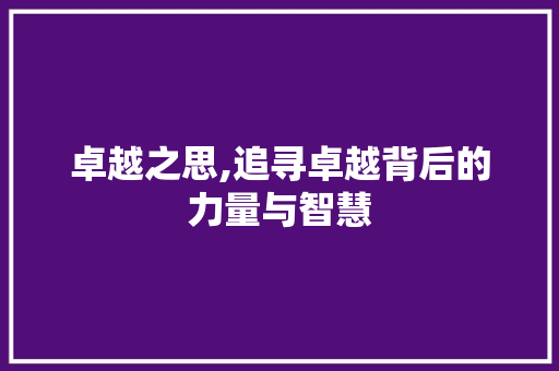 卓越之思,追寻卓越背后的力量与智慧