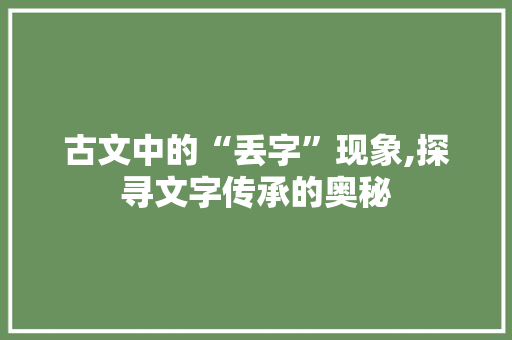古文中的“丢字”现象,探寻文字传承的奥秘
