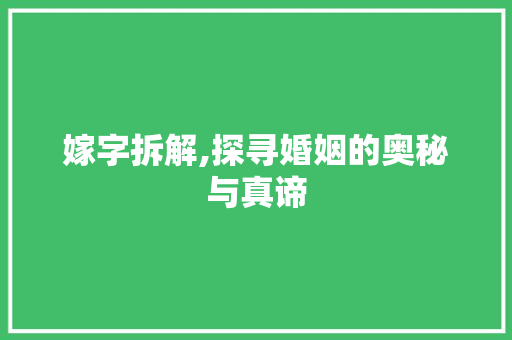 嫁字拆解,探寻婚姻的奥秘与真谛 职场写作