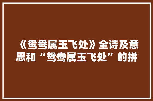 《鸳鸯属玉飞处》全诗及意思和“鸳鸯属玉飞处”的拼音注释