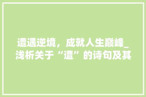遭遇逆境，成就人生巅峰_浅析关于“遭”的诗句及其启示