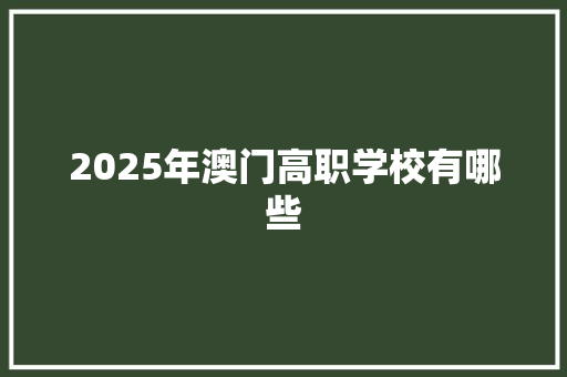 2025年澳门高职学校有哪些