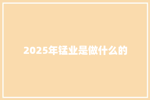 2025年锰业是做什么的