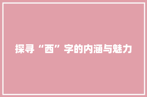 探寻“西”字的内涵与魅力
