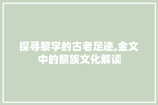 探寻黎字的古老足迹,金文中的黎族文化解读