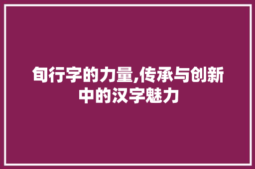 旬行字的力量,传承与创新中的汉字魅力 应用文