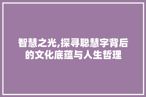 智慧之光,探寻聪慧字背后的文化底蕴与人生哲理