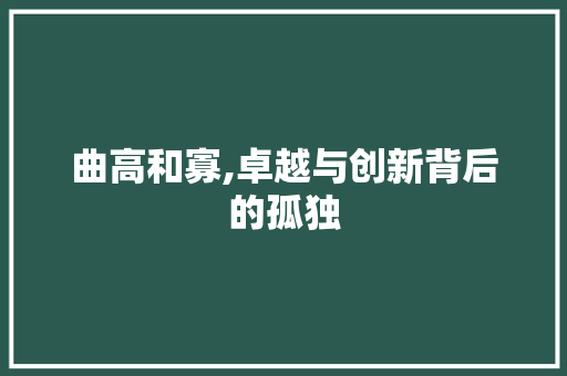 曲高和寡,卓越与创新背后的孤独