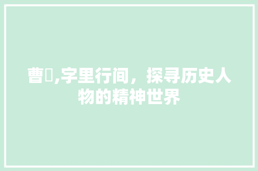 曹颙,字里行间，探寻历史人物的精神世界 诗词鉴赏