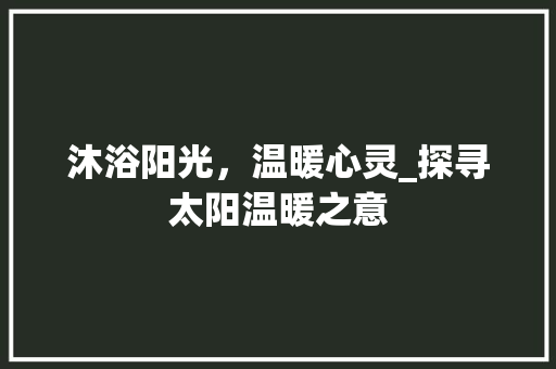 沐浴阳光，温暖心灵_探寻太阳温暖之意