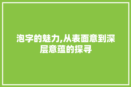 泡字的魅力,从表面意到深层意蕴的探寻