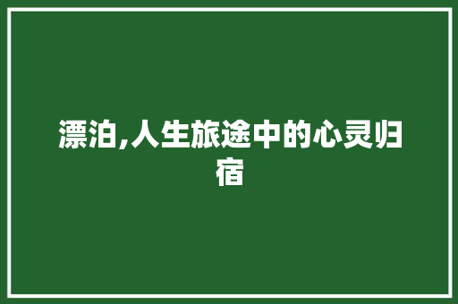 漂泊,人生旅途中的心灵归宿