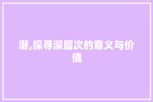 潜,探寻深层次的意义与价值