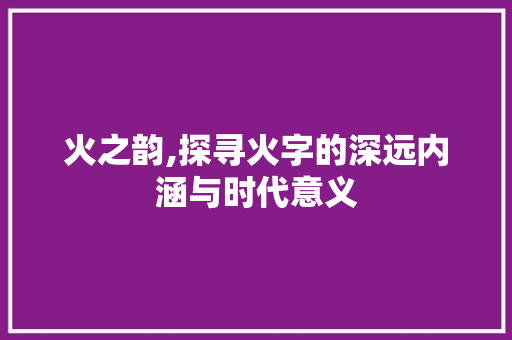 火之韵,探寻火字的深远内涵与时代意义