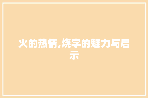 火的热情,烧字的魅力与启示
