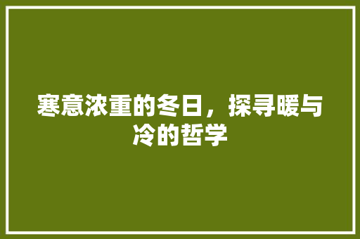 寒意浓重的冬日，探寻暖与冷的哲学