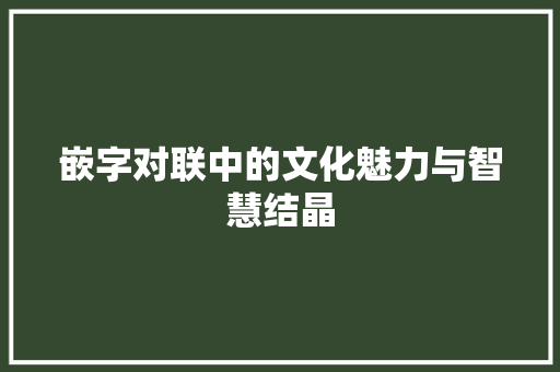 嵌字对联中的文化魅力与智慧结晶