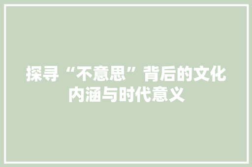 探寻“不意思”背后的文化内涵与时代意义