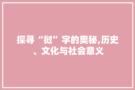 探寻“挝”字的奥秘,历史、文化与社会意义
