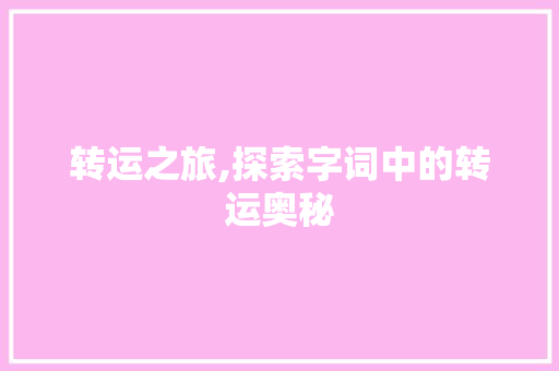 转运之旅,探索字词中的转运奥秘