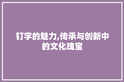 钉字的魅力,传承与创新中的文化瑰宝 职场写作
