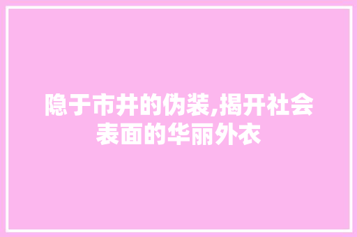 隐于市井的伪装,揭开社会表面的华丽外衣