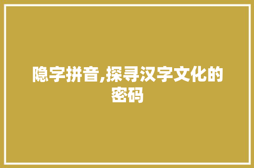 隐字拼音,探寻汉字文化的密码