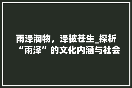 雨泽润物，泽被苍生_探析“雨泽”的文化内涵与社会价值