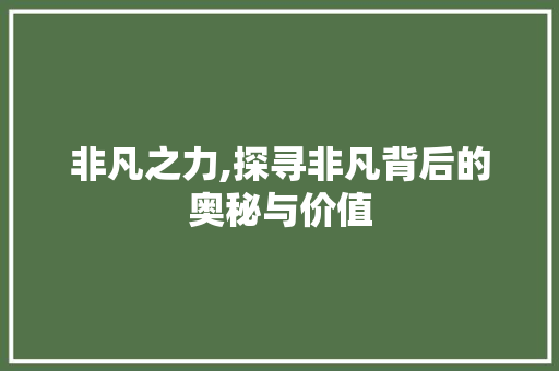 非凡之力,探寻非凡背后的奥秘与价值