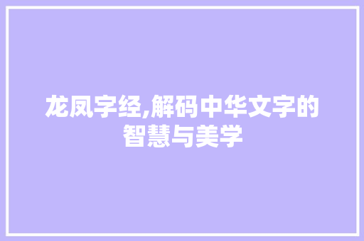 龙凤字经,解码中华文字的智慧与美学
