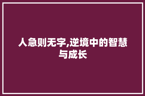 人急则无字,逆境中的智慧与成长 项目报告