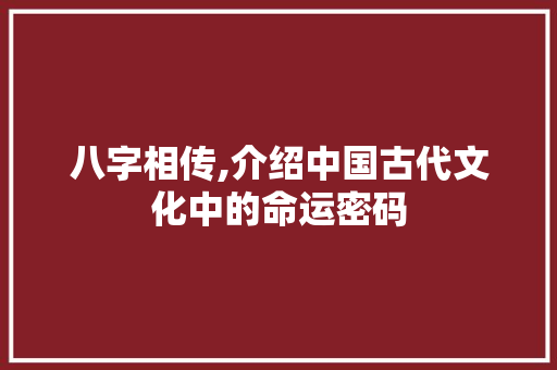 八字相传,介绍中国古代文化中的命运密码 会议纪要