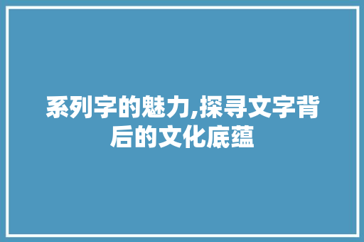 系列字的魅力,探寻文字背后的文化底蕴