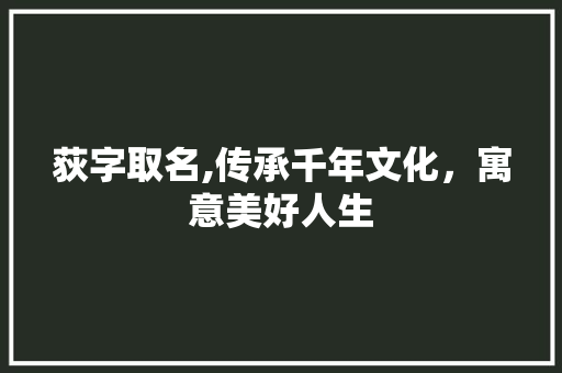 荻字取名,传承千年文化，寓意美好人生 诗词鉴赏