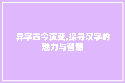 异字古今演变,探寻汉字的魅力与智慧