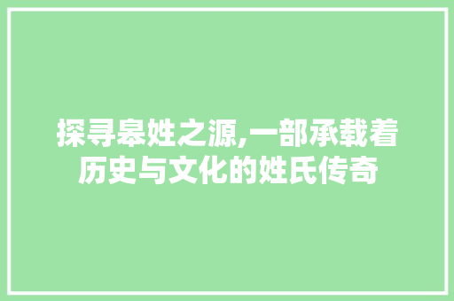 探寻皋姓之源,一部承载着历史与文化的姓氏传奇