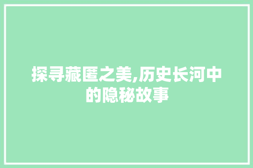 探寻藏匿之美,历史长河中的隐秘故事