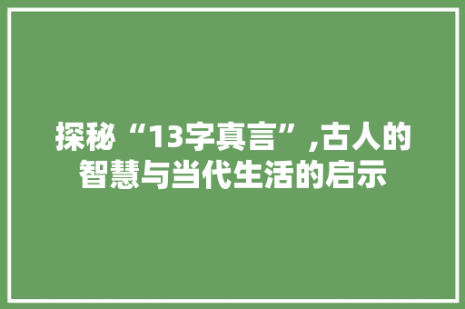 探秘“13字真言”,古人的智慧与当代生活的启示