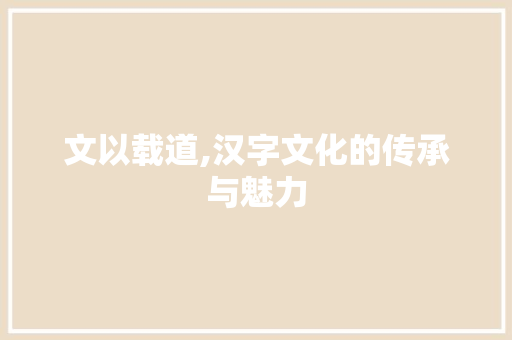 文以载道,汉字文化的传承与魅力