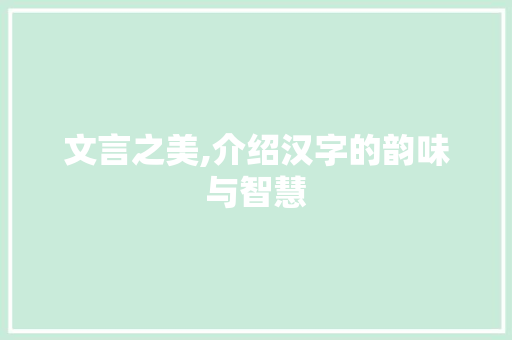 文言之美,介绍汉字的韵味与智慧
