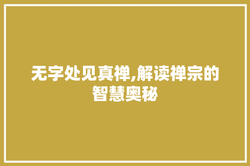 无字处见真禅,解读禅宗的智慧奥秘
