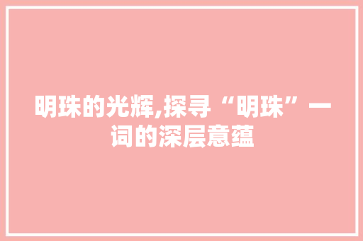 明珠的光辉,探寻“明珠”一词的深层意蕴 会议纪要