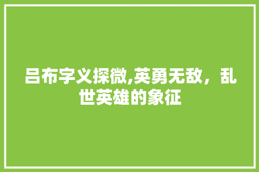 吕布字义探微,英勇无敌，乱世英雄的象征