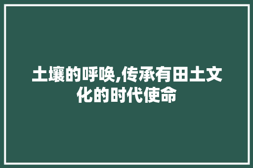 土壤的呼唤,传承有田土文化的时代使命