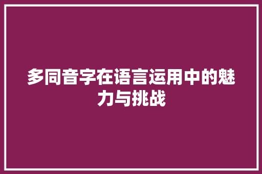 多同音字在语言运用中的魅力与挑战 会议纪要