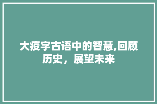 大疫字古语中的智慧,回顾历史，展望未来